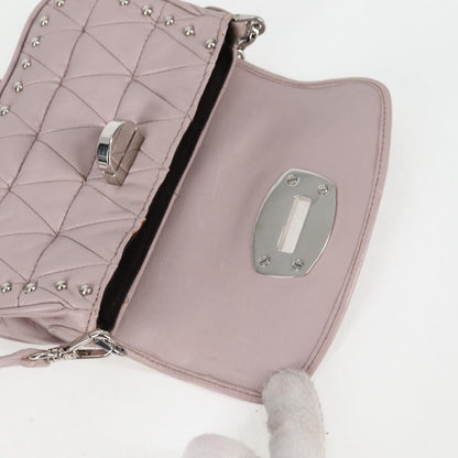 Miu Miu Studs Chain Shoulder Bag Leather Pink Silver