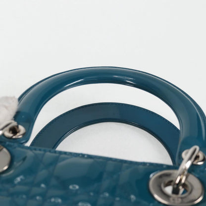 Christian Dior Lady Dior Canage Hand Bag Patent 2WAY Blue Silver