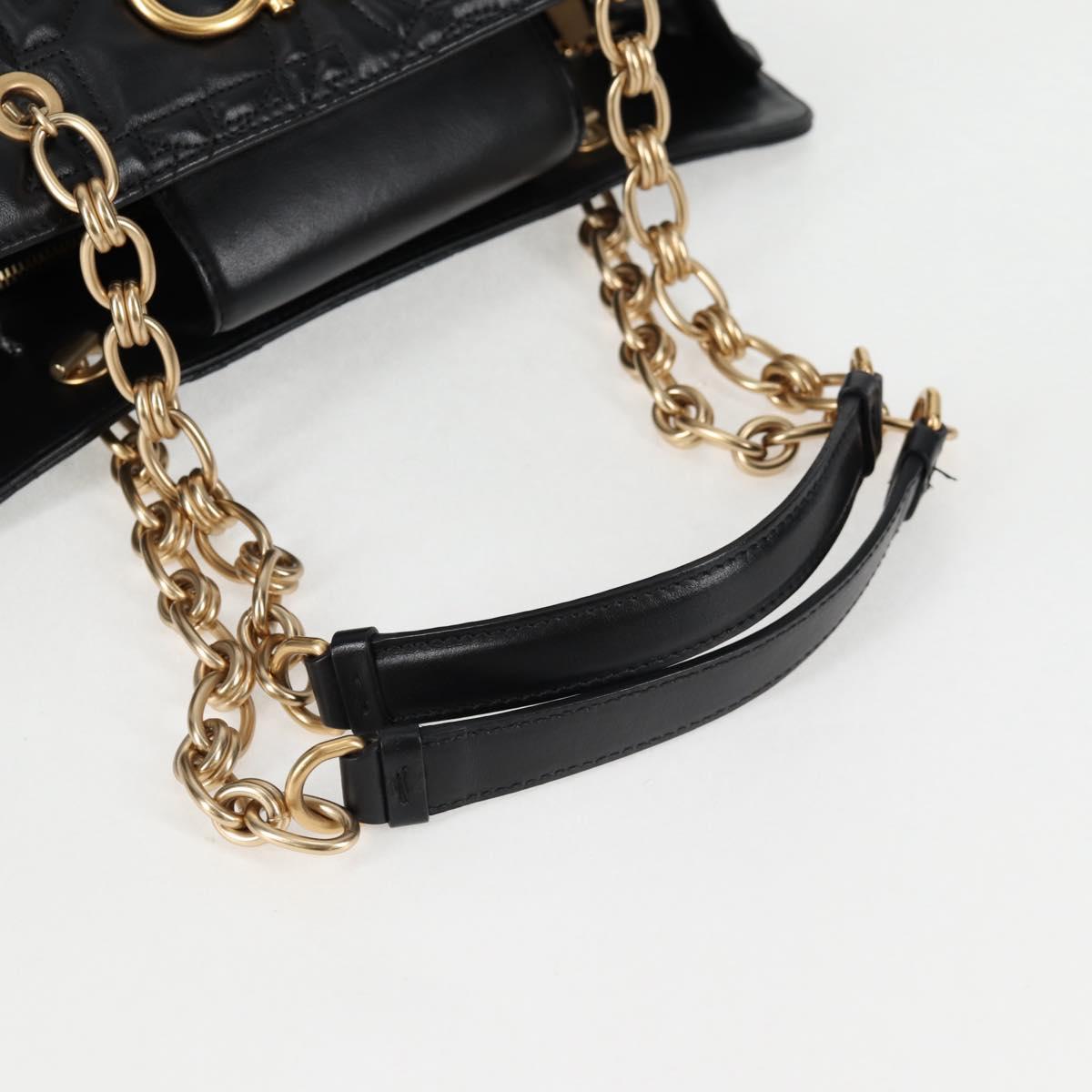 Salvatore Ferragamo Chain Tote Bag Leather Black Gold