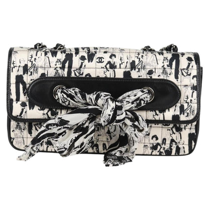 Chanel Chain Coco Mark Choco Bar Shoulder Bag Satin Black White Cc