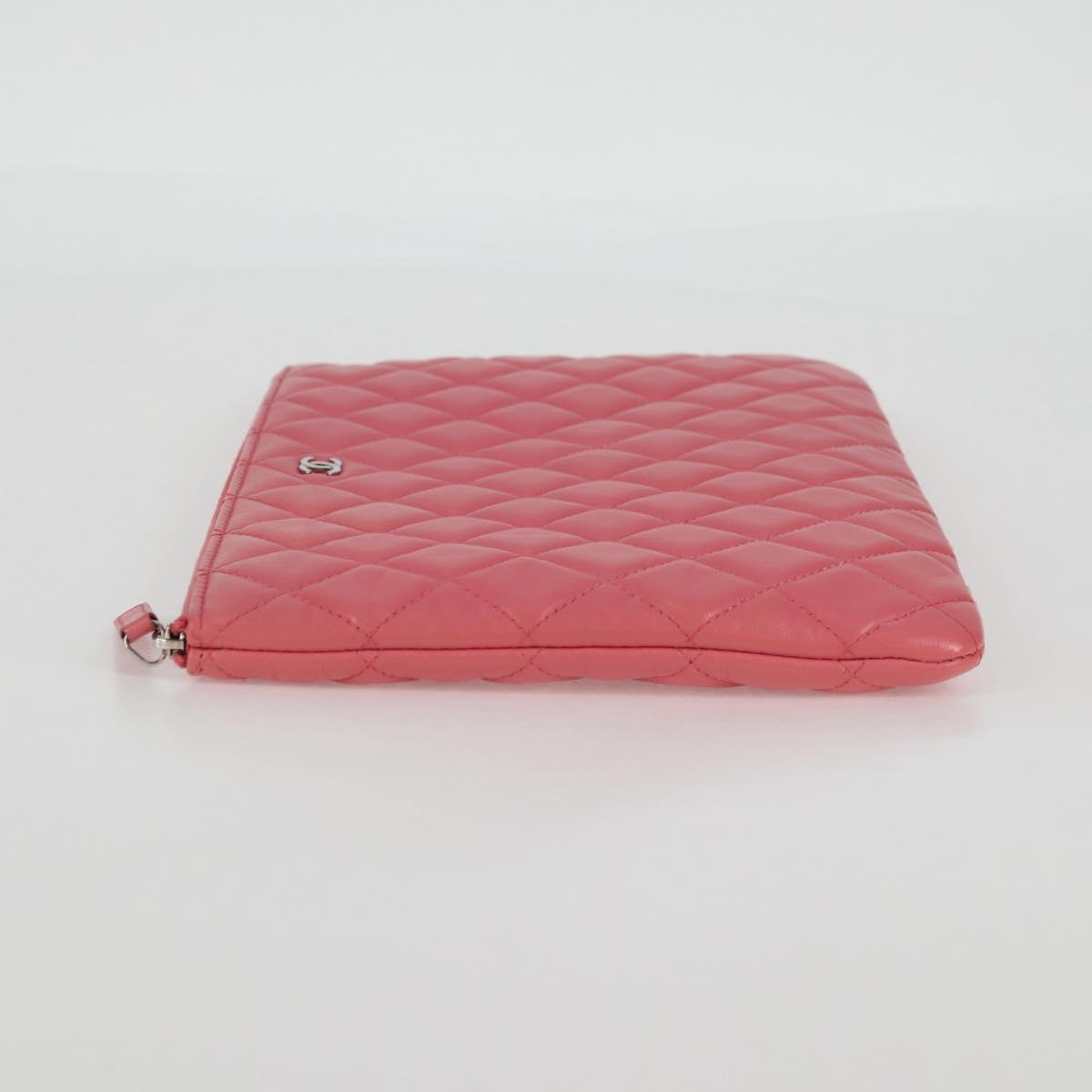 Chanel Matelasse Clutch Bag Lamb Skin Pink Silver Cc