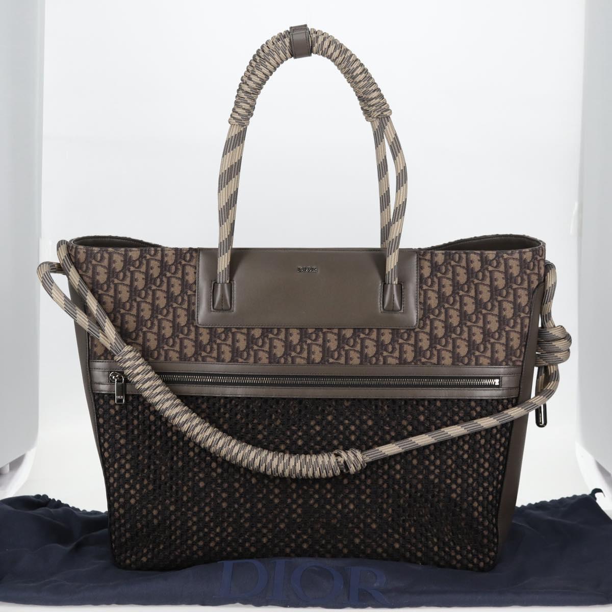Christian Dior Tote Bag Trotter Canvas Gray Silver