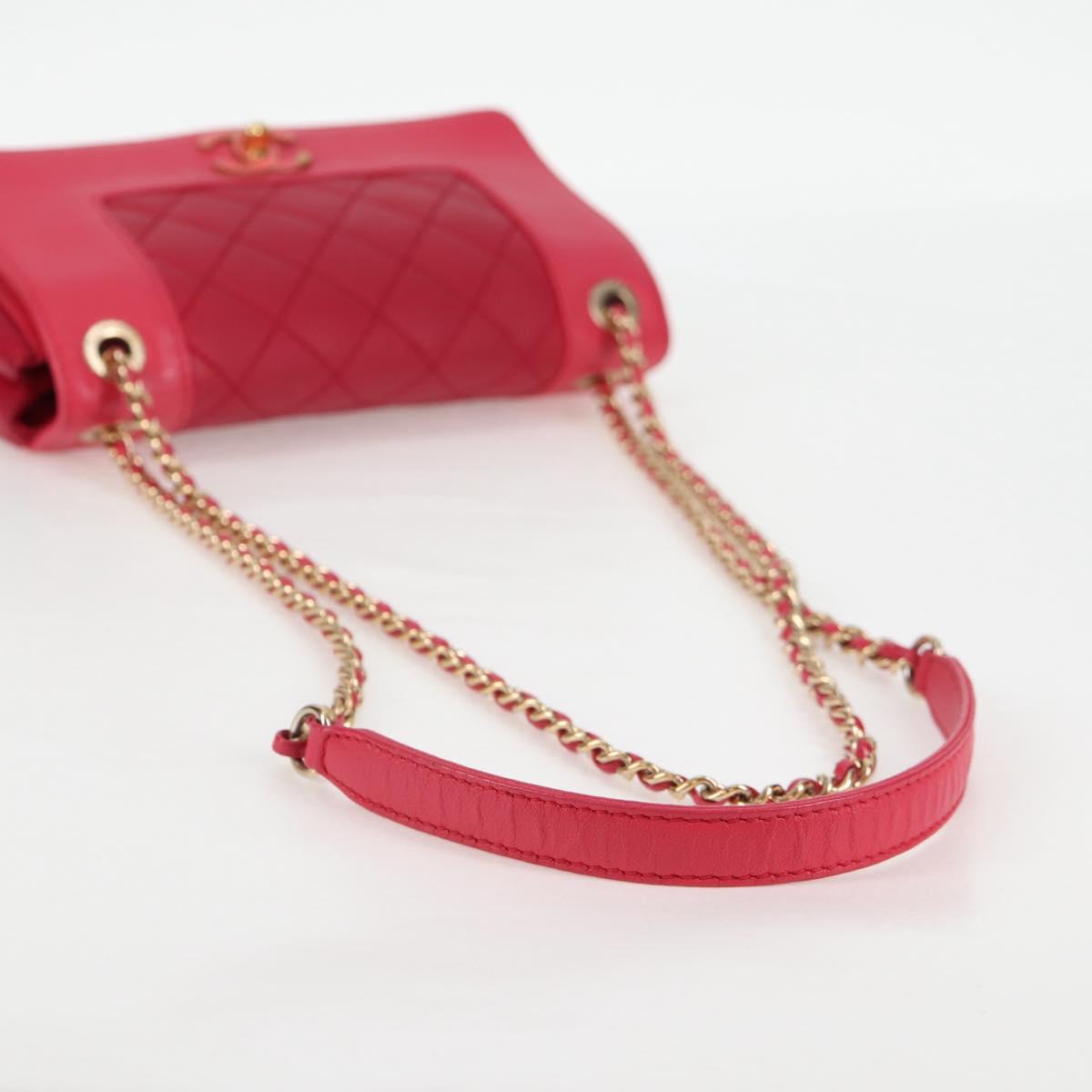 Chanel Matelasse Chain Shoulder Bag Leather Red Gold Cc