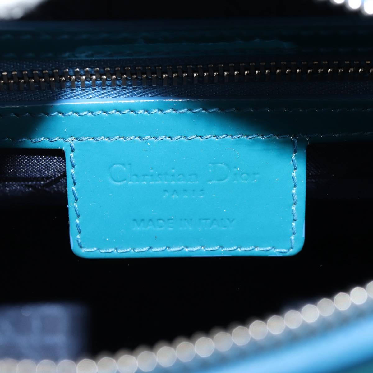 Christian Dior Lady Dior Canage Hand Bag Patent 2WAY Blue Silver