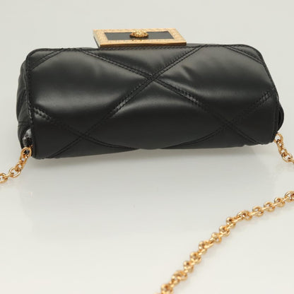 Versace Chain Shoulder Bag Leather Black Gold
