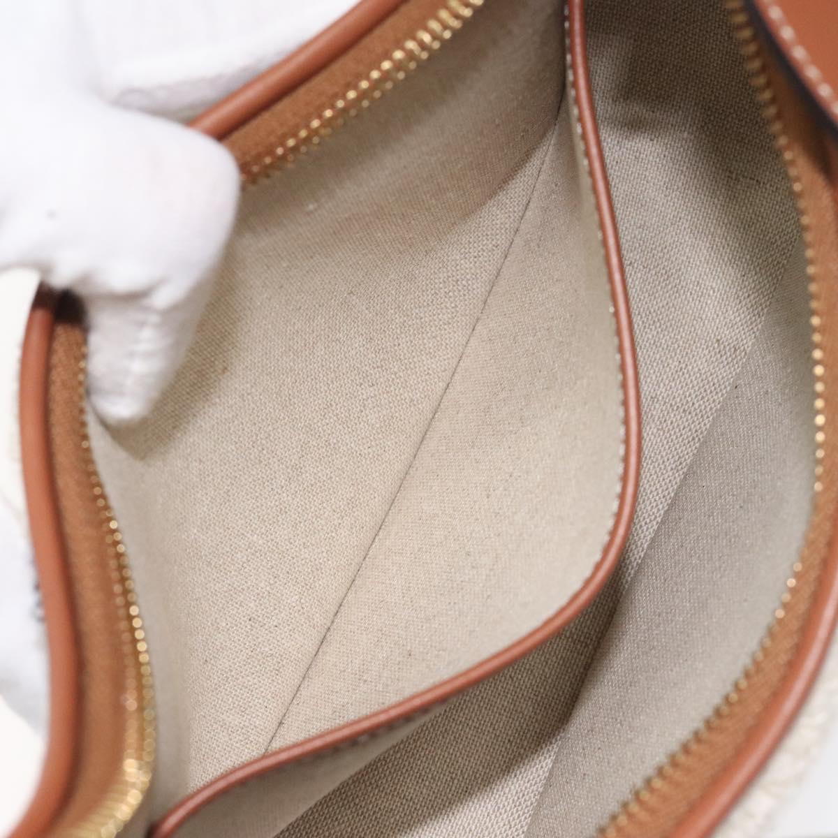 Celine Triomphe Shoulder Bag Pile White Brown Gold