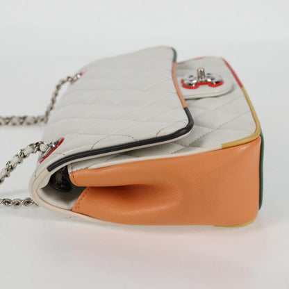Chanel Matelasse Chain Shoulder Bag Lamb Skin White Silver Cc