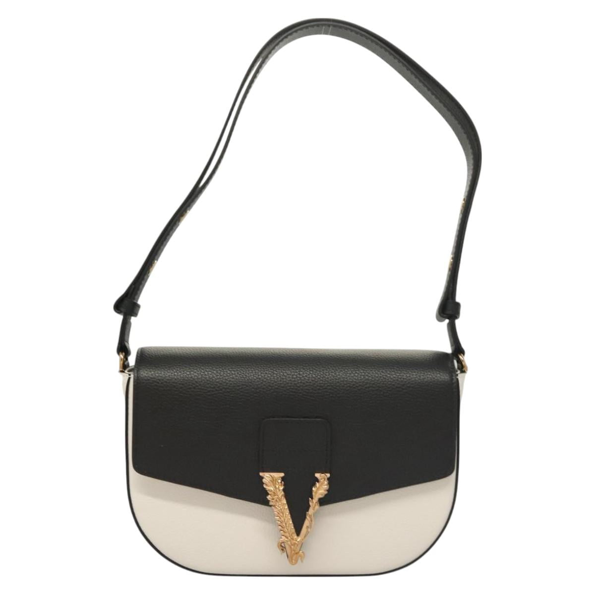 Versace Shoulder Bag Leather Black Gold White