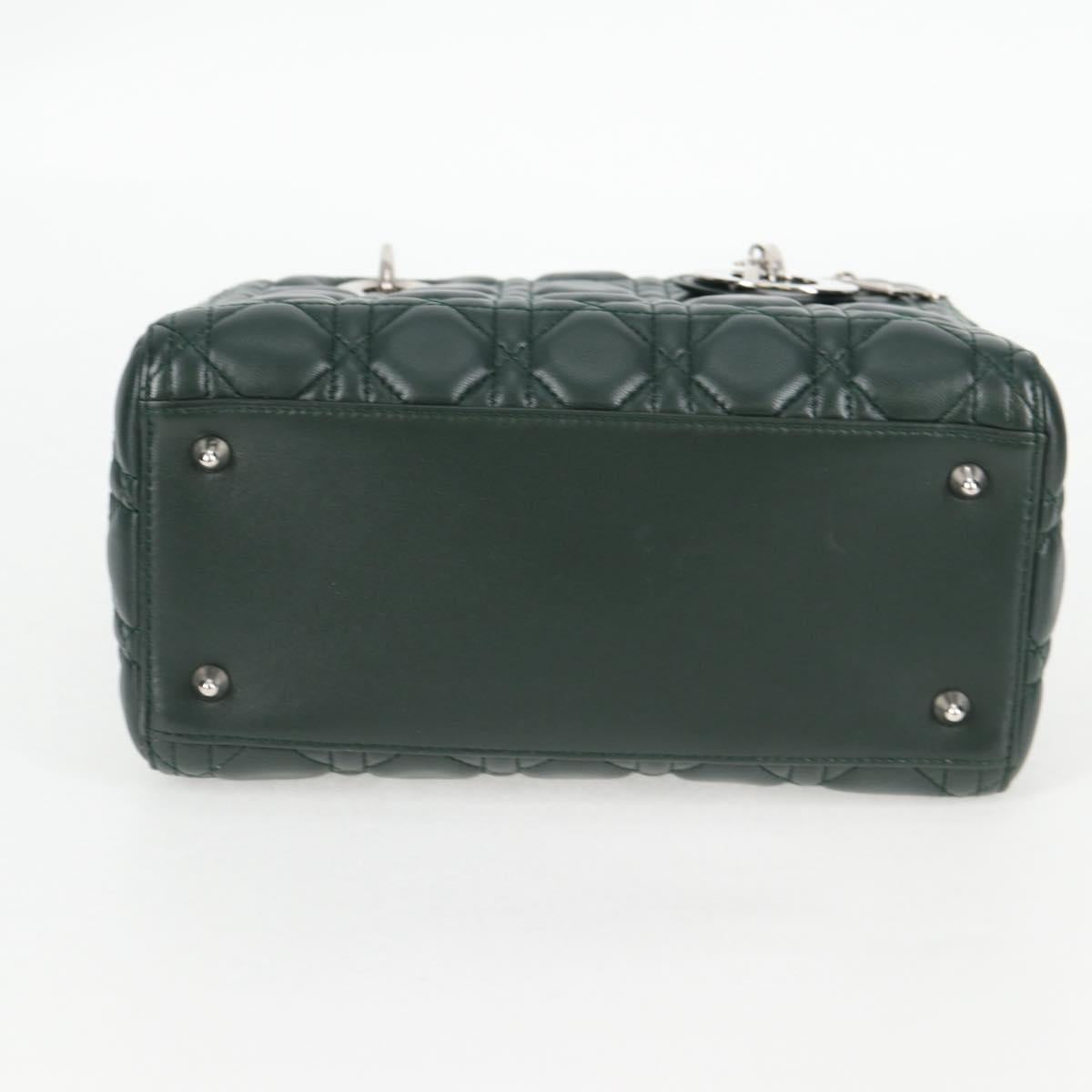 Christian Dior Canage Lady Dior Hand Bag Lamb Skin 2WAY Green Gold