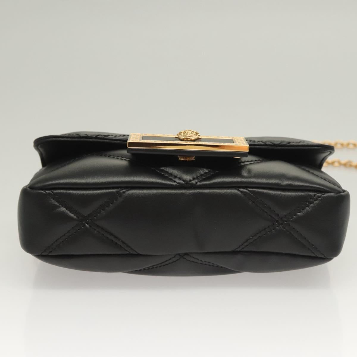 Versace Chain Shoulder Bag Leather Black Gold