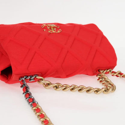 Chanel Chain Shoulder Bag Cotton 2WAY Red Gold Silver Cc
