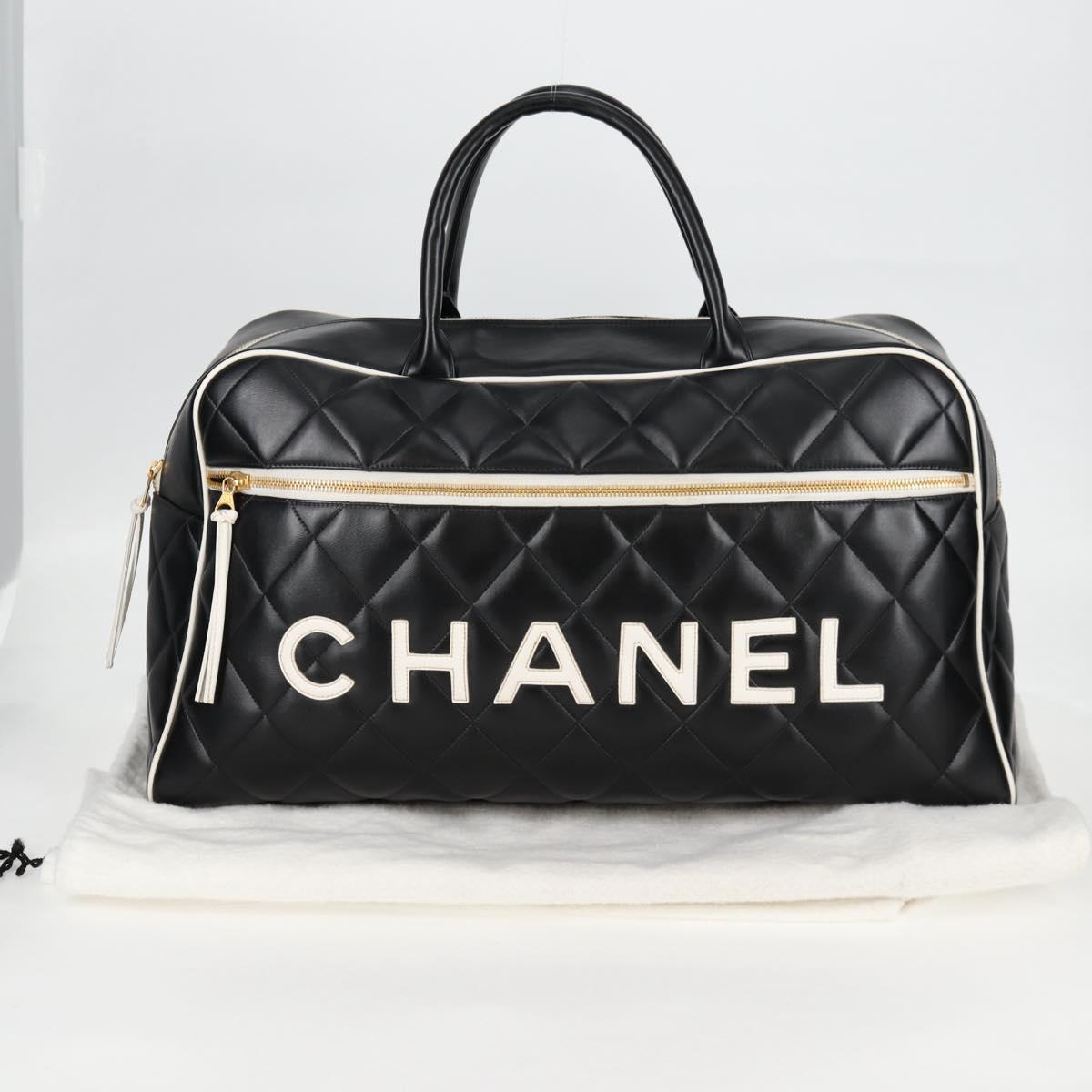 Chanel Matelasse Boston Bag Calf Skin Black Cc