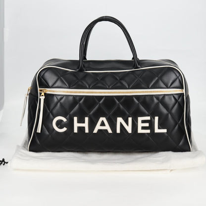 Chanel Matelasse Boston Bag Calf Skin Black Cc