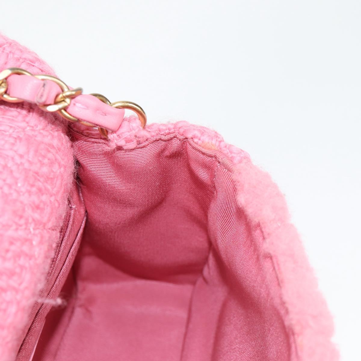 Chanel Matelasse Chain Shoulder Bag Wool Pink Gold Cc