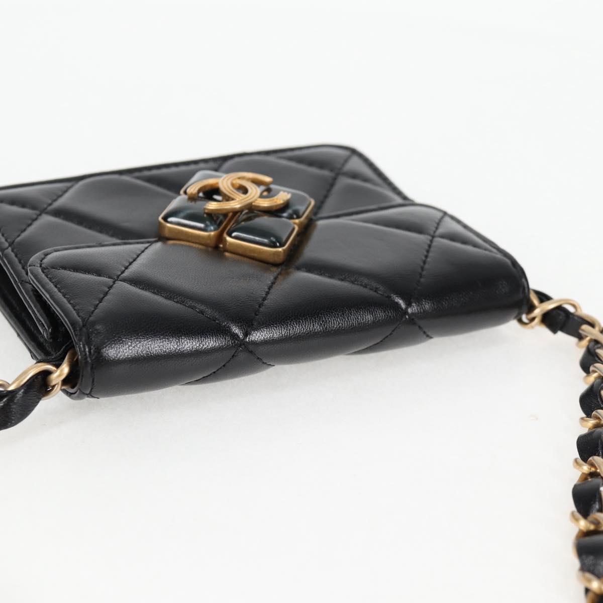 Chanel Matelasse Chain Pouch Shoulder Bag Lamb Skin Black Gold Cc