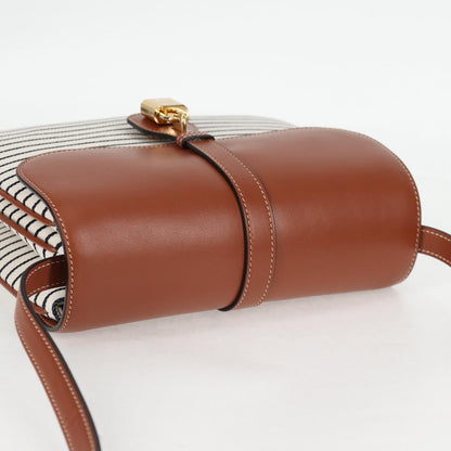 Celine Shoulder Bag Canvas Leather Brown Gold