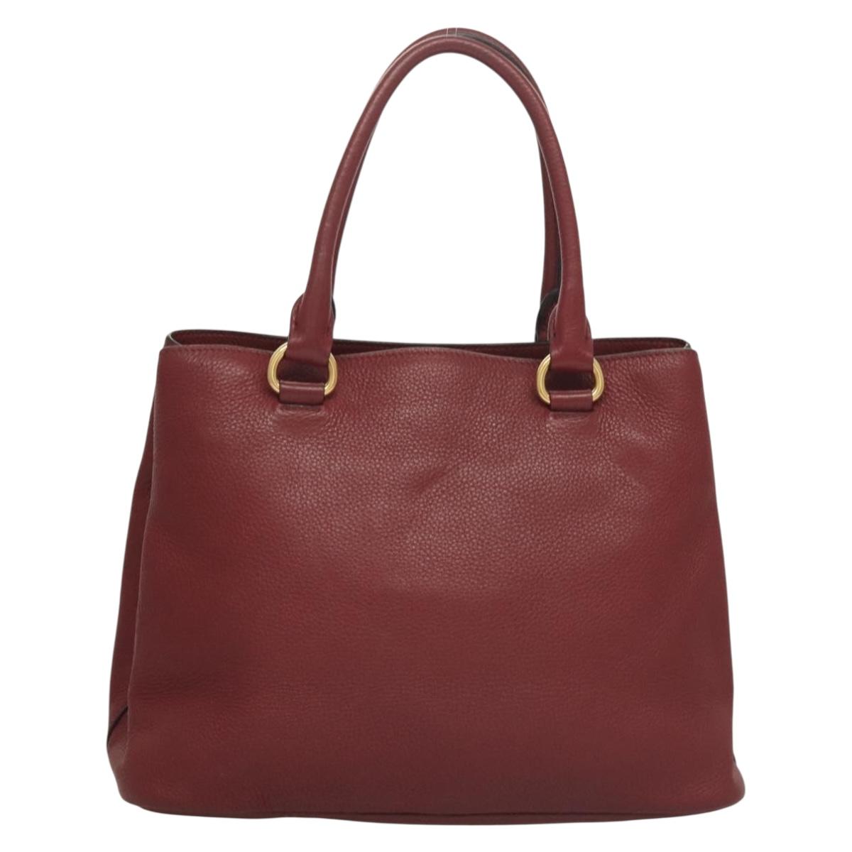 Prada Hand Bag Leather Bordeaux Gold