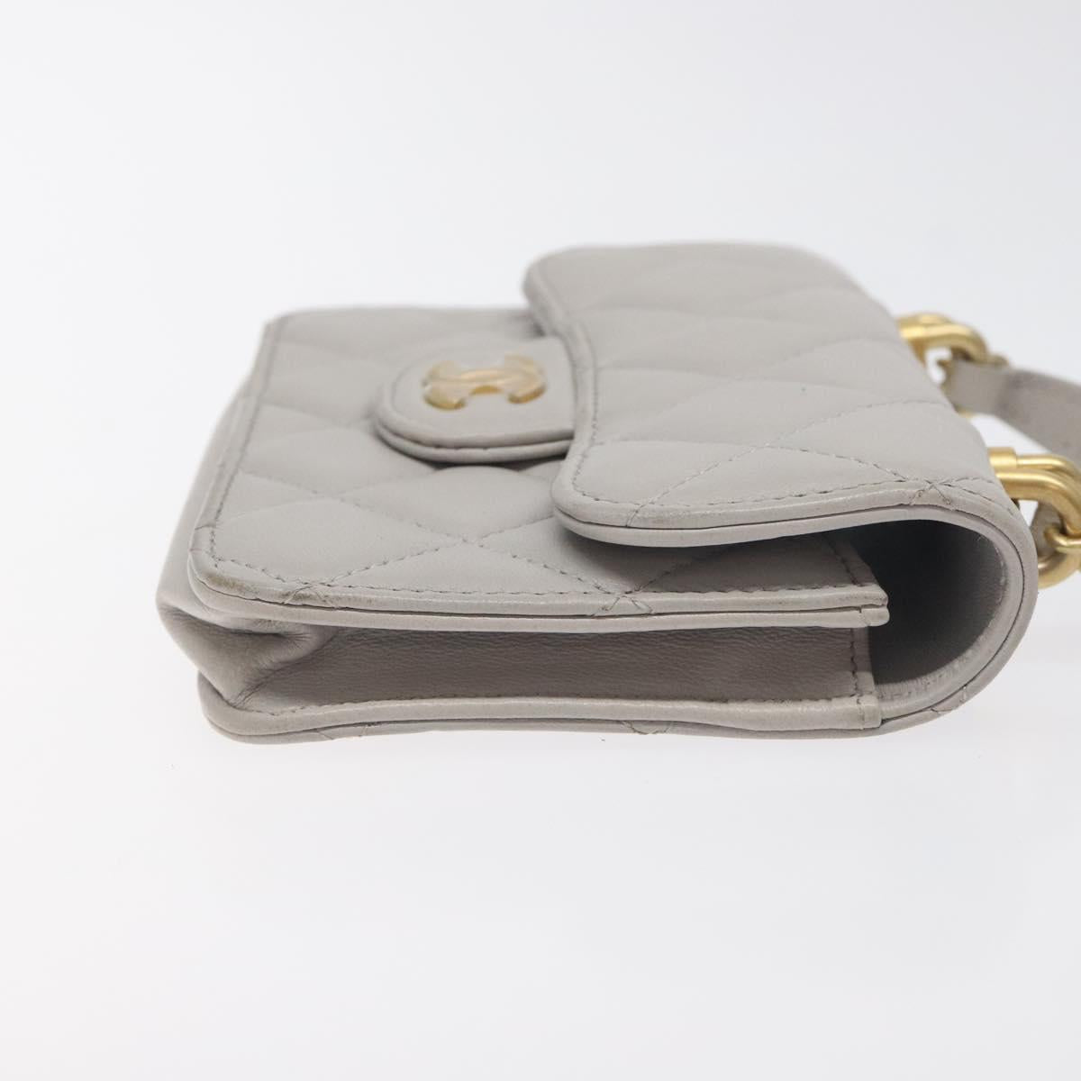 Chanel Matelasse Chain Wallet Shoulder Bag Lamb Skin Gray Gold Cc
