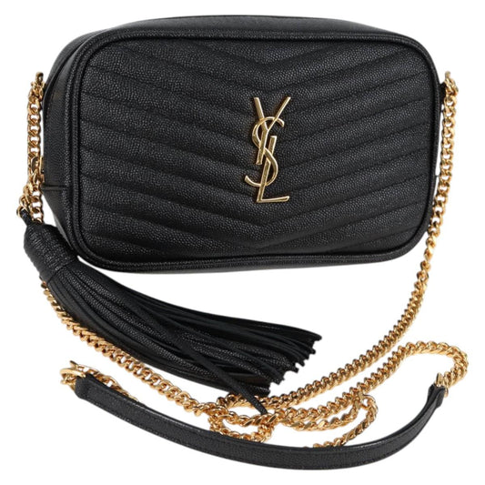 Saint Laurent Chain Lou Mini Shoulder Bag Leather Black Gold