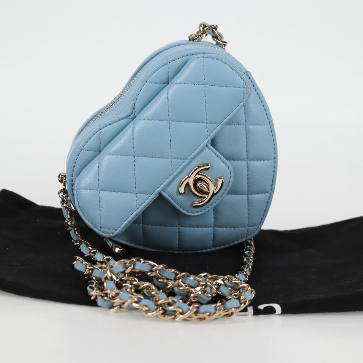 Chanel Matelasse Chain Shoulder Bag Lamb Skin Blue Gold Cc
