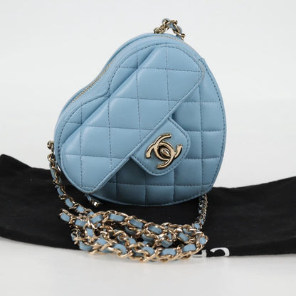 Chanel Matelasse Chain Shoulder Bag Lamb Skin Blue Gold Cc
