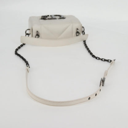 Christian Dior Chain Shoulder Bag Leather 2WAY White Silver