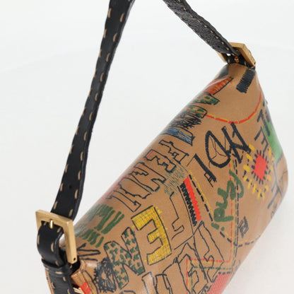 Fendi Mamma Baguette Shoulder Bag Coated Canvas Brown Gold
