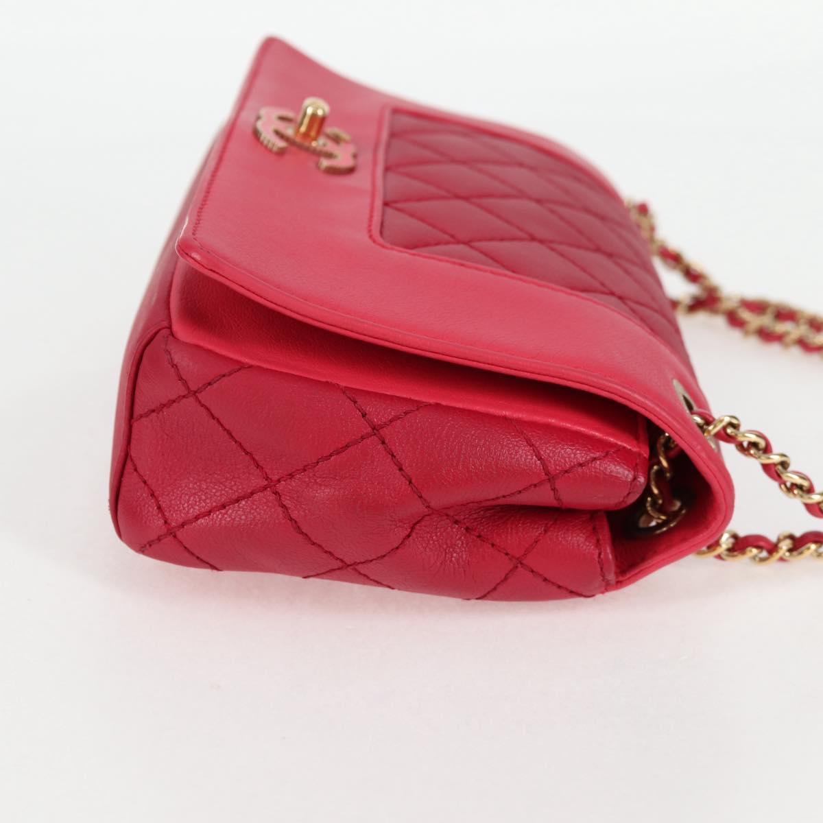 Chanel Matelasse Chain Shoulder Bag Leather Red Gold Cc