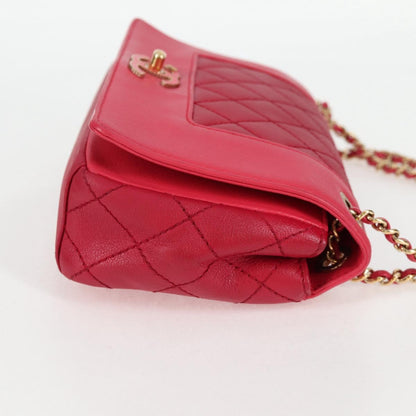 Chanel Matelasse Chain Shoulder Bag Leather Red Gold Cc