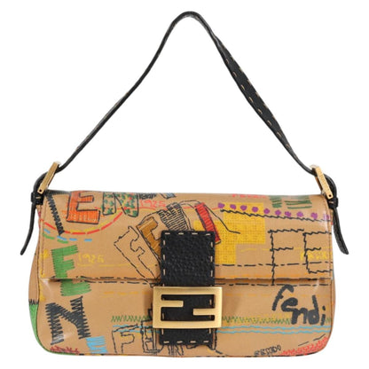 Fendi Mamma Baguette Shoulder Bag Coated Canvas Brown Gold