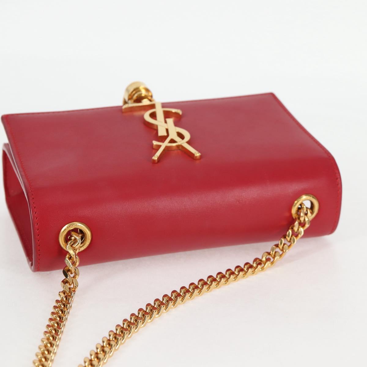 Saint Laurent Chain Shoulder Bag Leather Red Gold