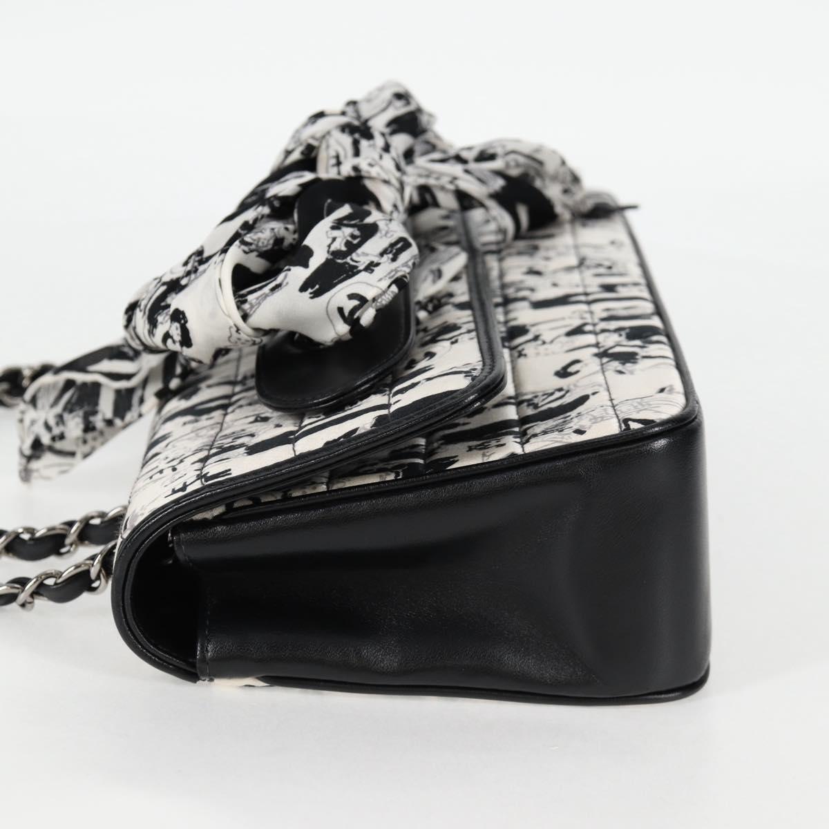 Chanel Chain Coco Mark Choco Bar Shoulder Bag Satin Black White Cc
