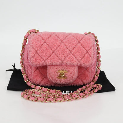 Chanel Matelasse Chain Shoulder Bag Wool Pink Gold Cc