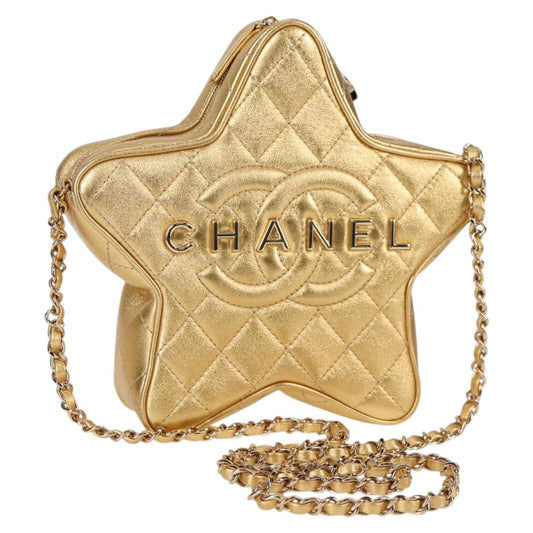 Chanel Matelasse Chain Shoulder Bag Leather Gold Cc