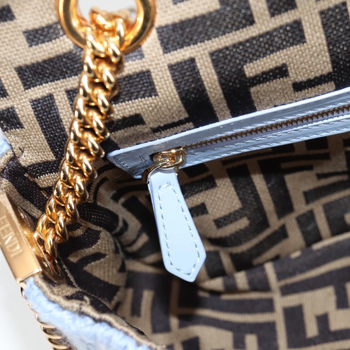Fendi Chain Mamma Baguette Shoulder Bag Cotton 2WAY Purple Gold