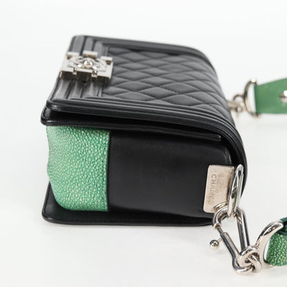 Chanel Chain Boy Chanel Shoulder Bag Lamb Skin Black Silver Cc