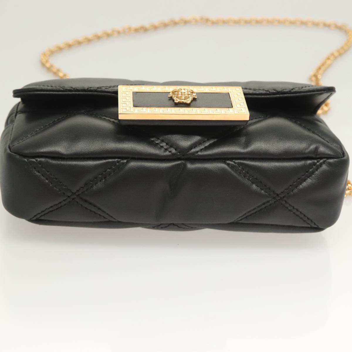 Versace Chain Shoulder Bag Leather Black Gold