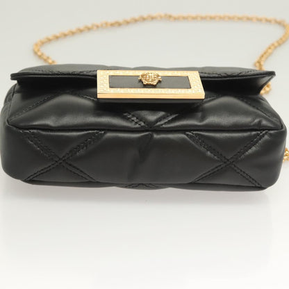 Versace Chain Shoulder Bag Leather Black Gold