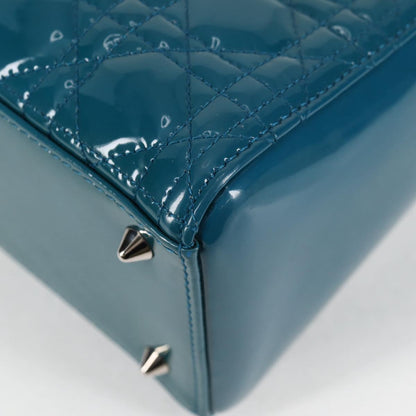 Christian Dior Lady Dior Canage Hand Bag Patent 2WAY Blue Silver