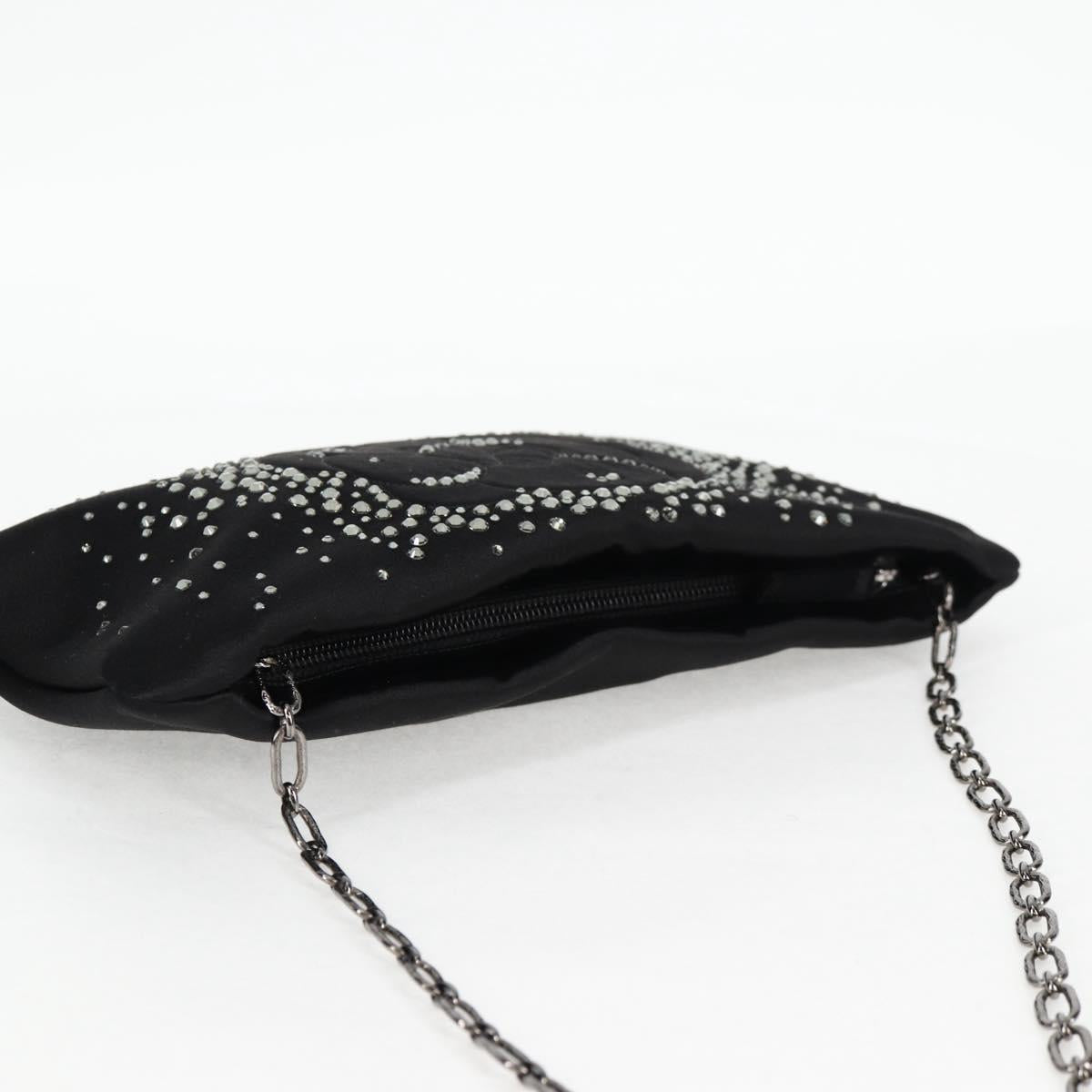 Chanel Camellia Rhinestone Chain Accessory Pouch Satin Black Cc