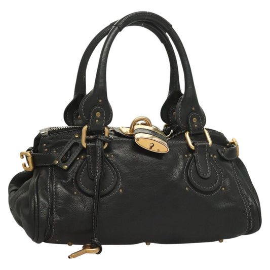 Chloe Paddington Hand Bag Leather Black Gold Silver