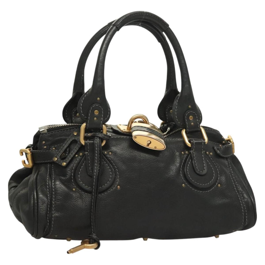 Chloe Paddington Hand Bag Leather Black Gold Silver