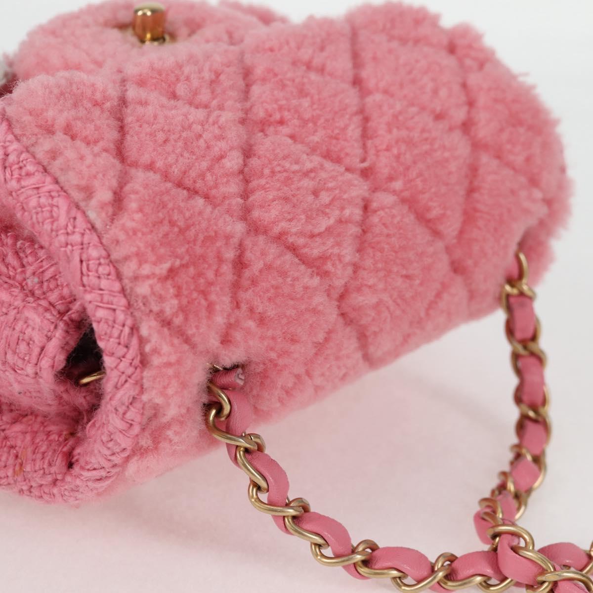 Chanel Matelasse Chain Shoulder Bag Wool Pink Gold Cc