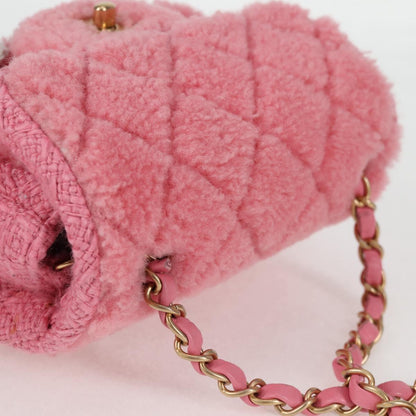 Chanel Matelasse Chain Shoulder Bag Wool Pink Gold Cc