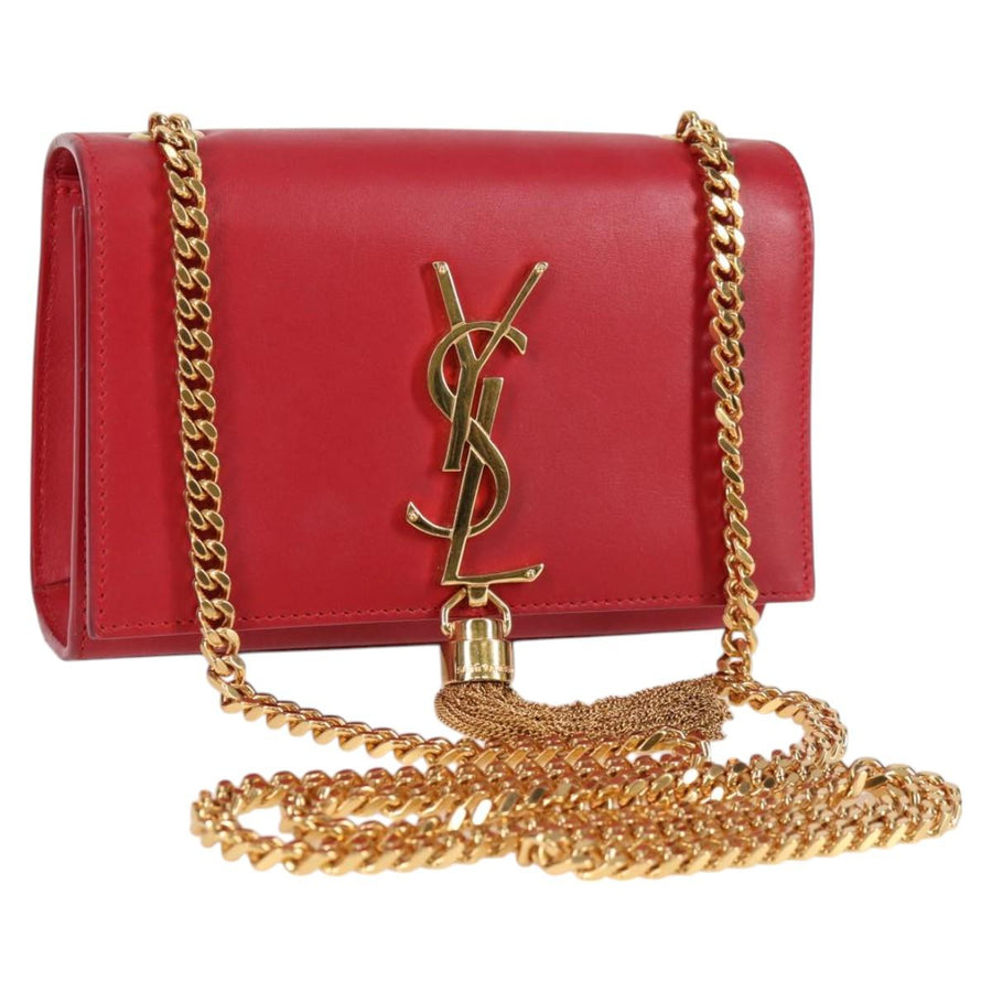 Saint Laurent Chain Shoulder Bag Leather Red Gold