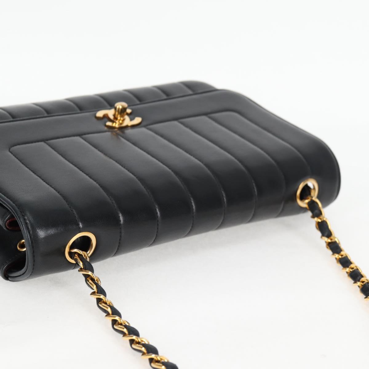 Chanel Mademoiselle Chain Shoulder Bag Lamb Skin Black Gold Cc
