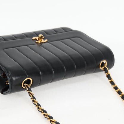 Chanel Mademoiselle Chain Shoulder Bag Lamb Skin Black Gold Cc