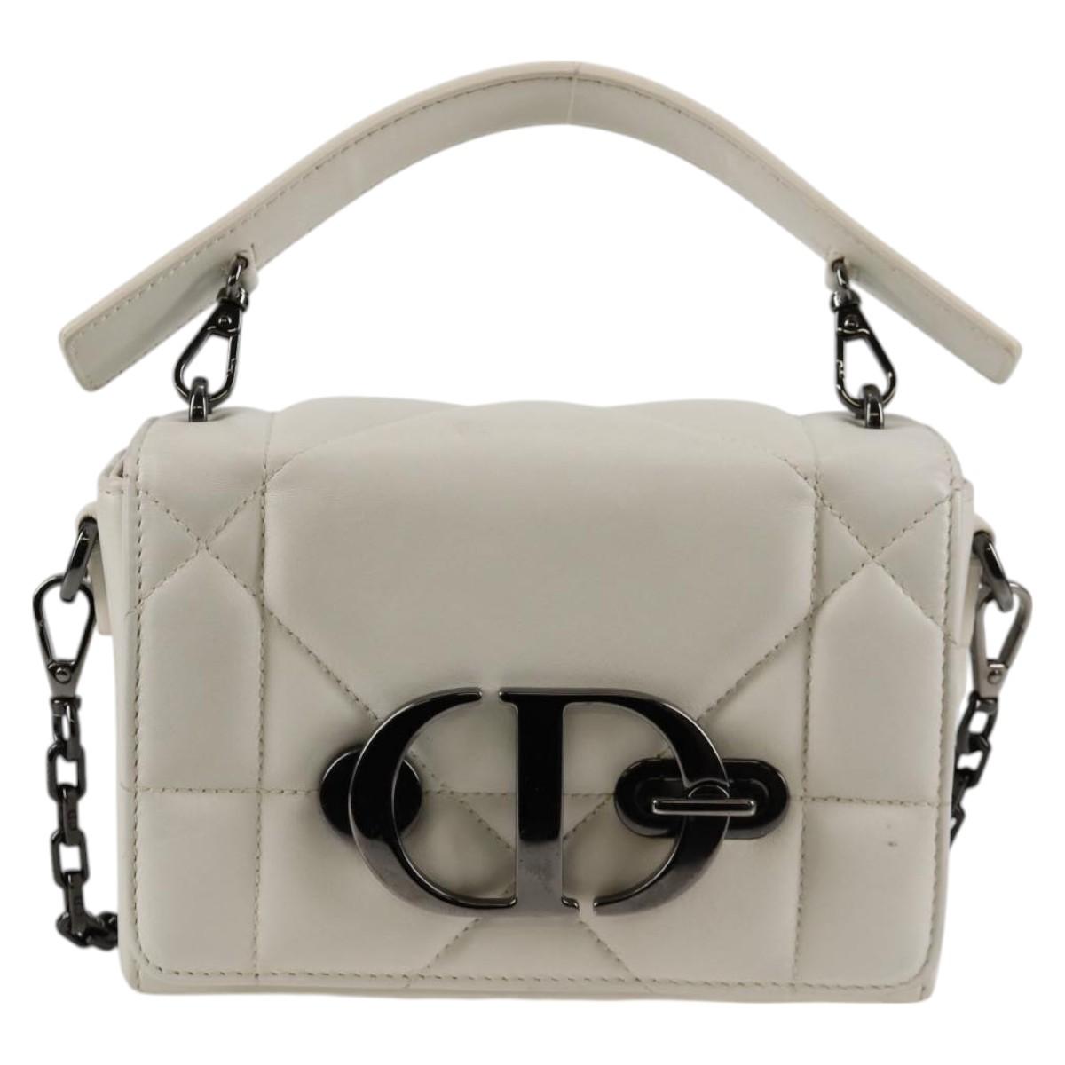 Christian Dior Chain Shoulder Bag Leather 2WAY White Silver