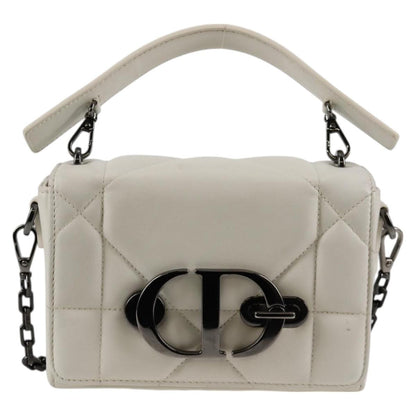 Christian Dior Chain Shoulder Bag Leather 2WAY White Silver