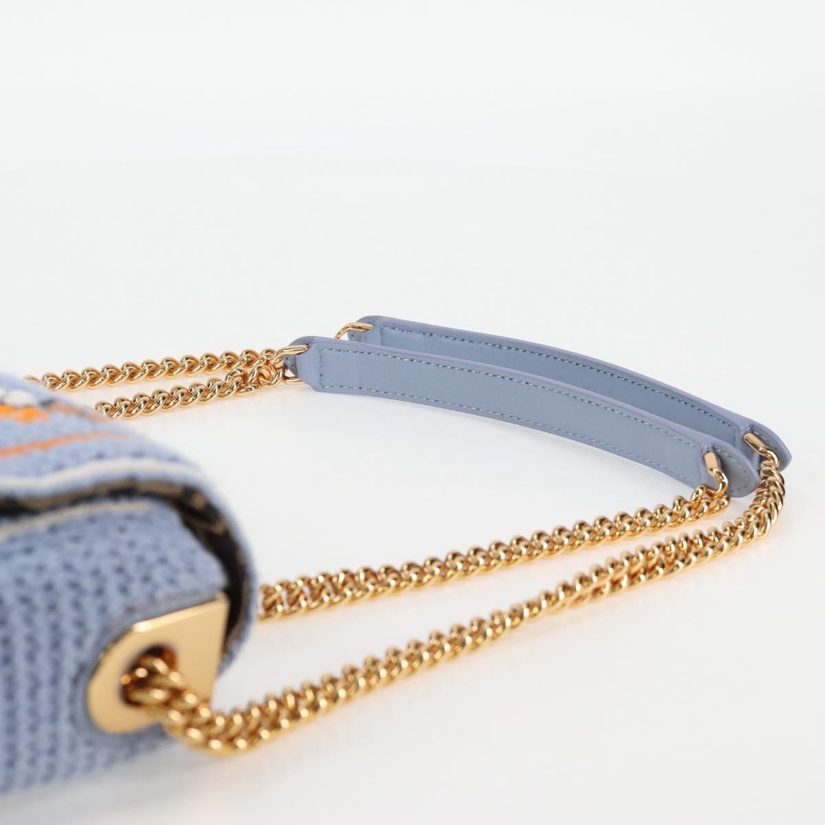 Fendi Chain Mamma Baguette Shoulder Bag Cotton 2WAY Purple Gold